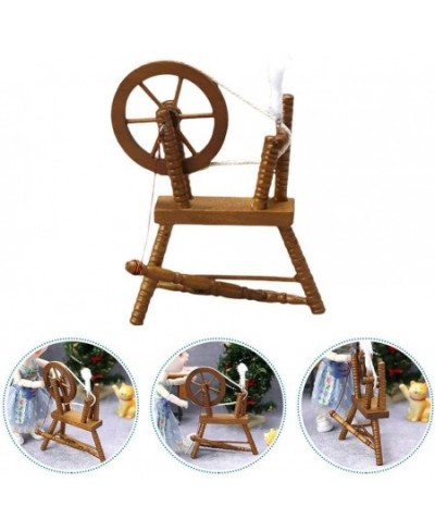 Dollhouse Wooden Furniture Miniature: 1: 12 Wood Spinning Wheel- DIY Mini Hand Reeling Machine Model for Children Bedroom Lif...