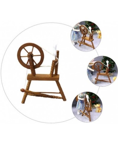 Dollhouse Wooden Furniture Miniature: 1: 12 Wood Spinning Wheel- DIY Mini Hand Reeling Machine Model for Children Bedroom Lif...