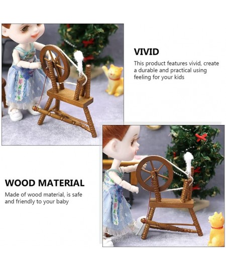 Dollhouse Wooden Furniture Miniature: 1: 12 Wood Spinning Wheel- DIY Mini Hand Reeling Machine Model for Children Bedroom Lif...