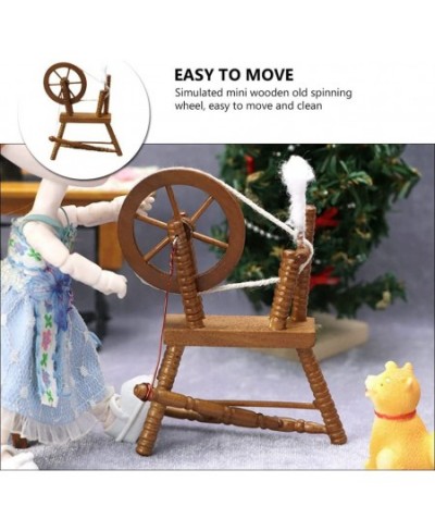 Dollhouse Wooden Furniture Miniature: 1: 12 Wood Spinning Wheel- DIY Mini Hand Reeling Machine Model for Children Bedroom Lif...