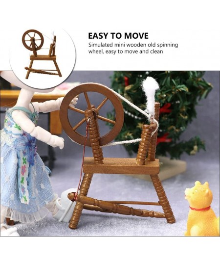 Dollhouse Wooden Furniture Miniature: 1: 12 Wood Spinning Wheel- DIY Mini Hand Reeling Machine Model for Children Bedroom Lif...