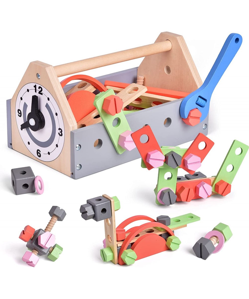 45 PCs Wooden Tool Set for Toddlers Pretend Play Construction Kids Tool Set with Wooden Tool Box and Accessory Play Set Creat...