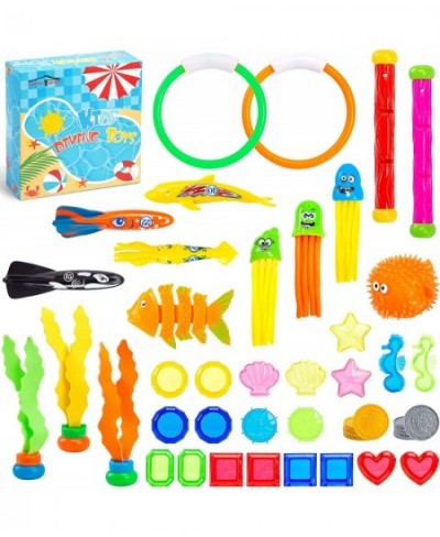 46 PCS Diving Toy Set Swimming Pool Toys Underwater Games Pool Party Favors Dive Water Fish Toys Sinking Gems Diving Wand Rin...