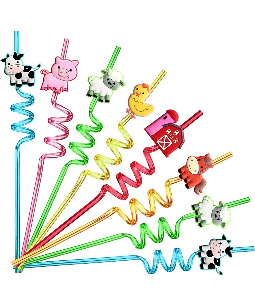 24 Reusable Farm Animal Plastic Straws Chicken Sheep Horse Cow Pig for Barnyard Farm Birthday Party Supplies Gift Favors with...