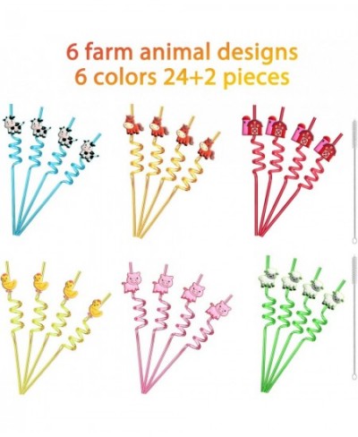 24 Reusable Farm Animal Plastic Straws Chicken Sheep Horse Cow Pig for Barnyard Farm Birthday Party Supplies Gift Favors with...