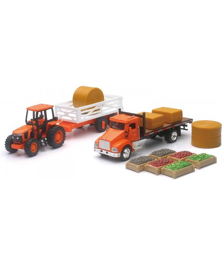 NewRay Kubota Farm Playset with M5 Tractor Truck Trailer Bales and Crates 1/43 Scale Model Vehicles $49.10 - Play Figure Vehi...