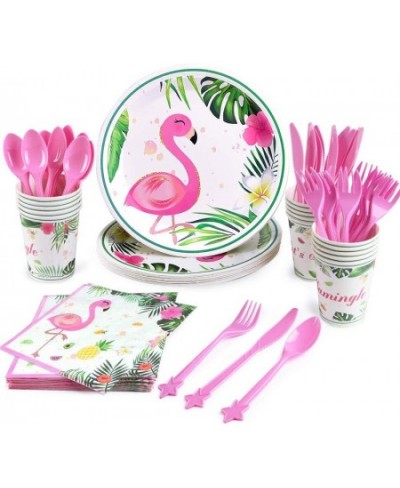 Flamingo Tableware Set - Tropical Luau Hawaiian Theme Party Supplies for Girls Birthday Baby Shower Picnic Includes Plates Na...