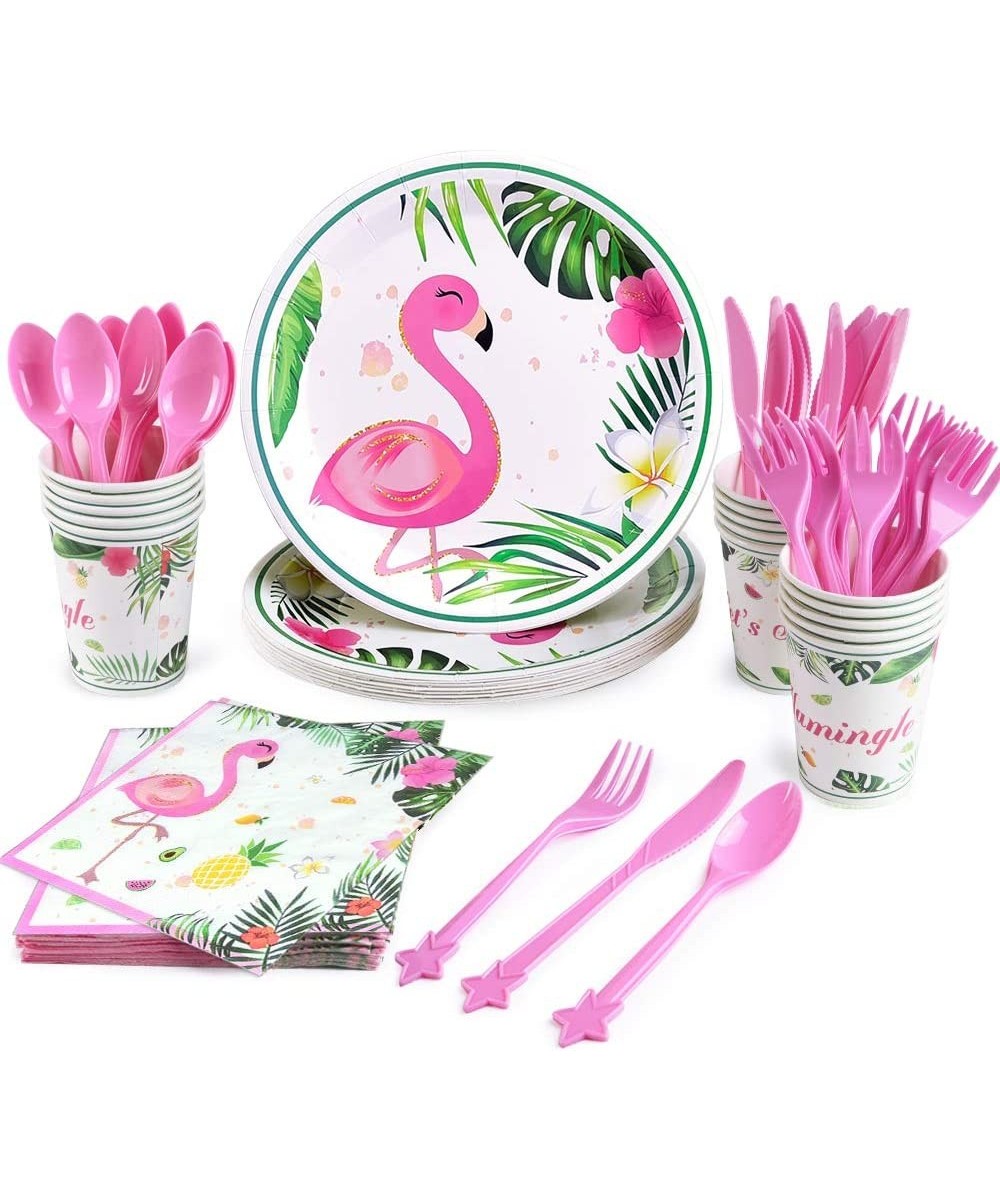 Flamingo Tableware Set - Tropical Luau Hawaiian Theme Party Supplies for Girls Birthday Baby Shower Picnic Includes Plates Na...