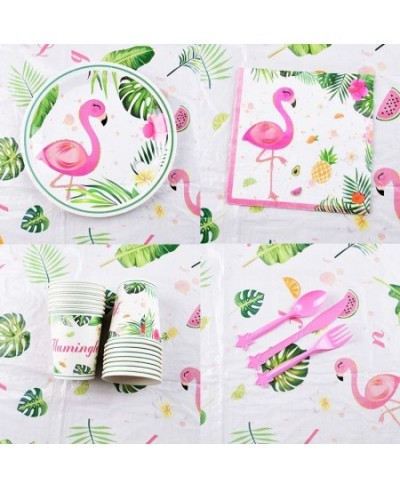 Flamingo Tableware Set - Tropical Luau Hawaiian Theme Party Supplies for Girls Birthday Baby Shower Picnic Includes Plates Na...