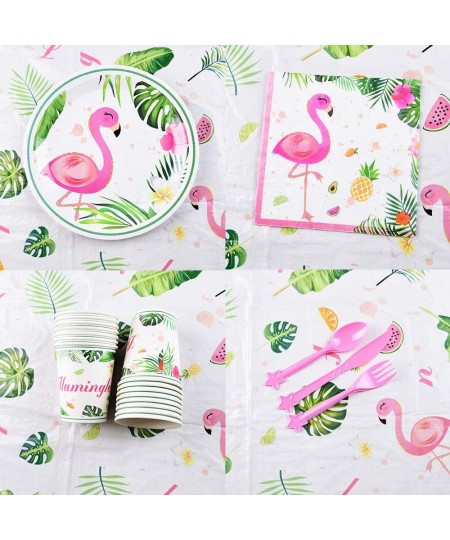 Flamingo Tableware Set - Tropical Luau Hawaiian Theme Party Supplies for Girls Birthday Baby Shower Picnic Includes Plates Na...