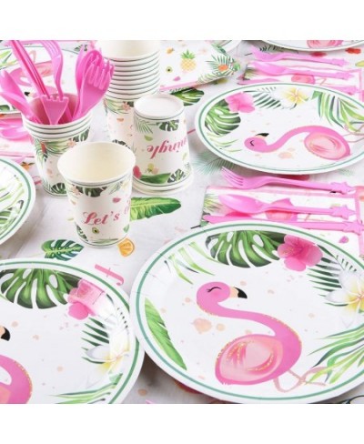 Flamingo Tableware Set - Tropical Luau Hawaiian Theme Party Supplies for Girls Birthday Baby Shower Picnic Includes Plates Na...