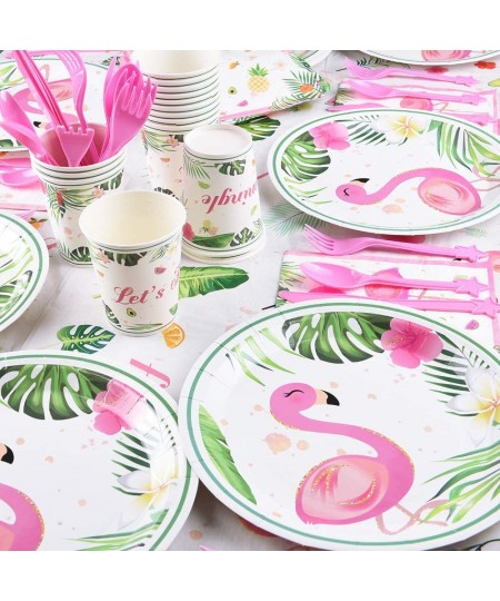 Flamingo Tableware Set - Tropical Luau Hawaiian Theme Party Supplies for Girls Birthday Baby Shower Picnic Includes Plates Na...