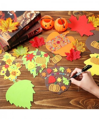 Halloween Foam Pumpkin Craft Kit Decoration Autumn Foam Sticker Set Large Maple Leaf Gem Sticker Self-Adhesive Fall Sticker C...