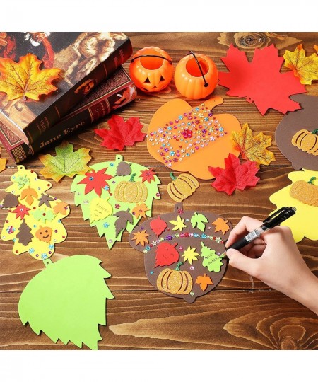 Halloween Foam Pumpkin Craft Kit Decoration Autumn Foam Sticker Set Large Maple Leaf Gem Sticker Self-Adhesive Fall Sticker C...