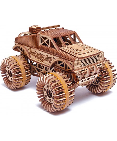 Monster Pickup Truck Car 3D Wooden Puzzle - Rides up to 18 feet - 8.3x6.3 in - Mechanical Detailed Car Model Kit - DIY Model ...