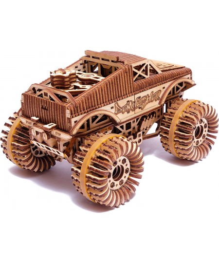 Monster Pickup Truck Car 3D Wooden Puzzle - Rides up to 18 feet - 8.3x6.3 in - Mechanical Detailed Car Model Kit - DIY Model ...