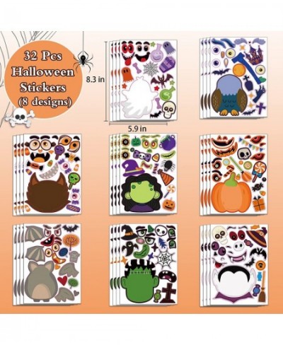 32 Sheets Halloween Make-a-face Stickers for Kids Gifts DIY Halloween Crafts Goodie Bag Fillers Halloween Party Favors Pumpki...