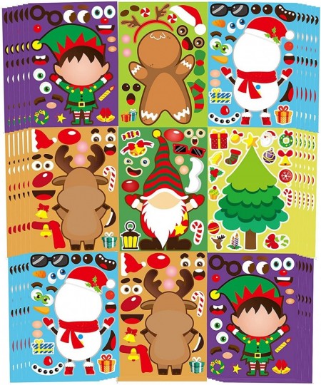 36 Sheets Christmas Party Games Sticker Make Your Own Gnome Gingerbread Man Snowman Reindeer Face Christmas Character Sticker...