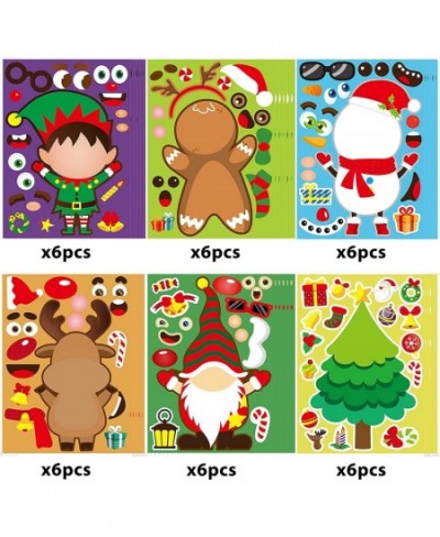 36 Sheets Christmas Party Games Sticker Make Your Own Gnome Gingerbread Man Snowman Reindeer Face Christmas Character Sticker...