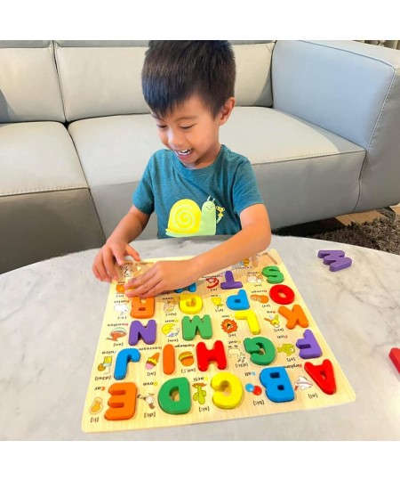 Wooden Alphabet Puzzles for Toddlers 2-6 Years Old Montessori Pre School-Educational Learning Toys for Boys and Girls (Upperc...