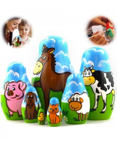 Farm Animals Set 7 pcs Wood Nesting Dolls - Pet Figurine Set Wooden Matryoshka Stacking Items $60.59 - Nesting Dolls