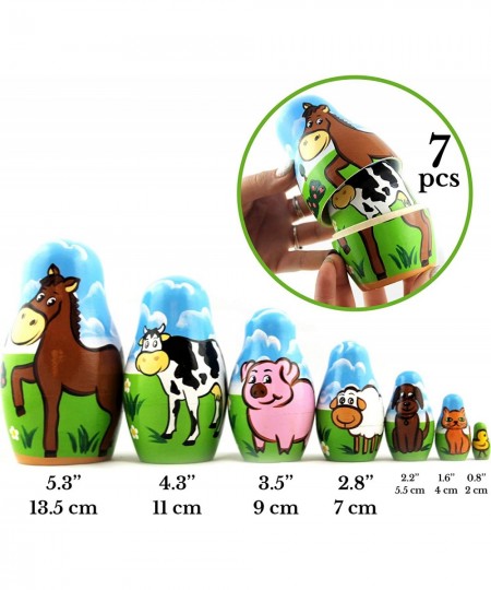 Farm Animals Set 7 pcs Wood Nesting Dolls - Pet Figurine Set Wooden Matryoshka Stacking Items $60.59 - Nesting Dolls