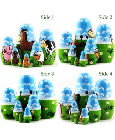 Farm Animals Set 7 pcs Wood Nesting Dolls - Pet Figurine Set Wooden Matryoshka Stacking Items $60.59 - Nesting Dolls