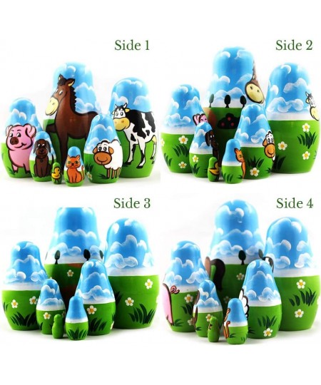 Farm Animals Set 7 pcs Wood Nesting Dolls - Pet Figurine Set Wooden Matryoshka Stacking Items $60.59 - Nesting Dolls