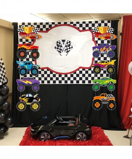 Truck Themed Party Decorations Car Cardboard Cutout Checkered Flag Birthday Party Banner Welcome Porch Sign Door Hanger Car P...