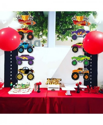 Truck Themed Party Decorations Car Cardboard Cutout Checkered Flag Birthday Party Banner Welcome Porch Sign Door Hanger Car P...