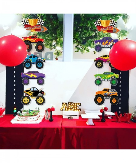 Truck Themed Party Decorations Car Cardboard Cutout Checkered Flag Birthday Party Banner Welcome Porch Sign Door Hanger Car P...