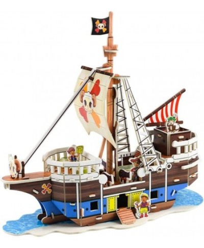 3D Puzzle Set Q Pirate Ship DIY Sailing Boat Model Kits & Toys for Kids Gifts for Birthday Christmas & New Year Building Hobb...