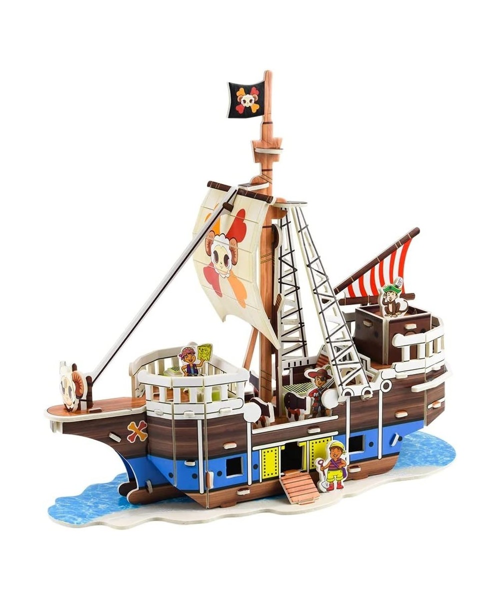 3D Puzzle Set Q Pirate Ship DIY Sailing Boat Model Kits & Toys for Kids Gifts for Birthday Christmas & New Year Building Hobb...