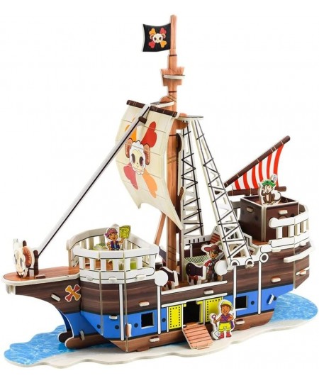 3D Puzzle Set Q Pirate Ship DIY Sailing Boat Model Kits & Toys for Kids Gifts for Birthday Christmas & New Year Building Hobb...