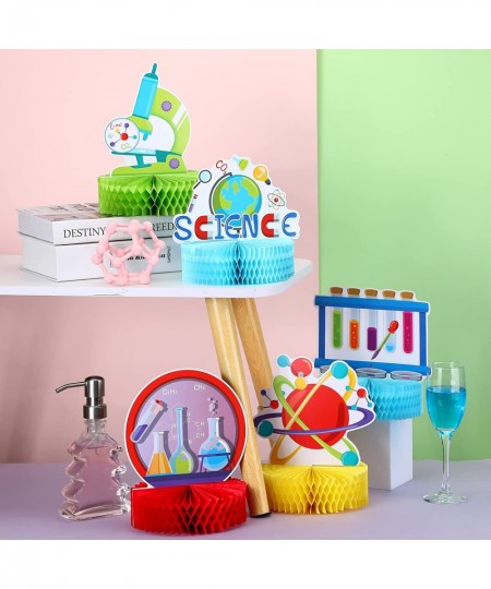 9 Pcs Science Party Decorations Honeycomb Centerpieces Favors Mad Scientist Birthday Supplies Chemistry Lab Week 3D for $18.4...