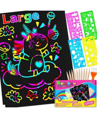 Christmas Gifts for Kids Rainbow Scratch Paper 65 Pcs 9.5 x 6.7 Large Sparkle Thick Black Rainbow Scratch Art Paper for Kids:...