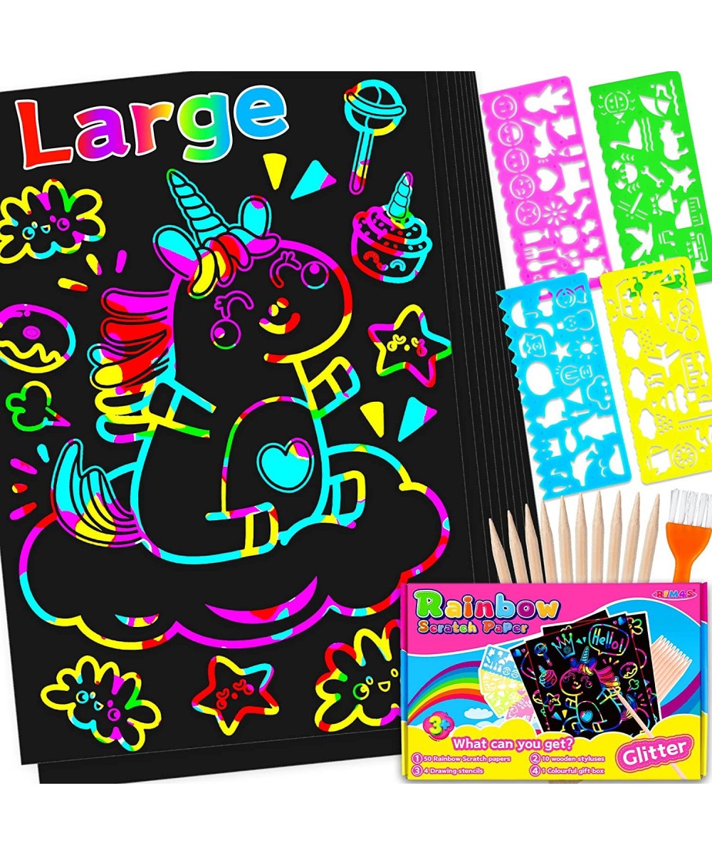 Christmas Gifts for Kids Rainbow Scratch Paper 65 Pcs 9.5 x 6.7 Large Sparkle Thick Black Rainbow Scratch Art Paper for Kids:...