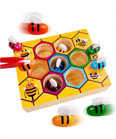 Toddler Fine Motor Skill Toys Clamp Bee to Hive Matching Game Montessori Wooden Color Sorting Puzzle Early Learning Preschool...