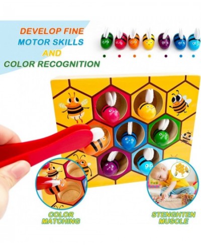 Toddler Fine Motor Skill Toys Clamp Bee to Hive Matching Game Montessori Wooden Color Sorting Puzzle Early Learning Preschool...