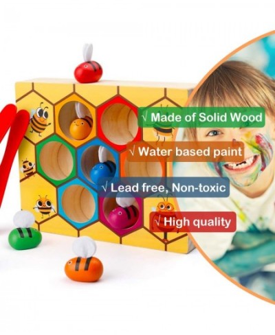 Toddler Fine Motor Skill Toys Clamp Bee to Hive Matching Game Montessori Wooden Color Sorting Puzzle Early Learning Preschool...