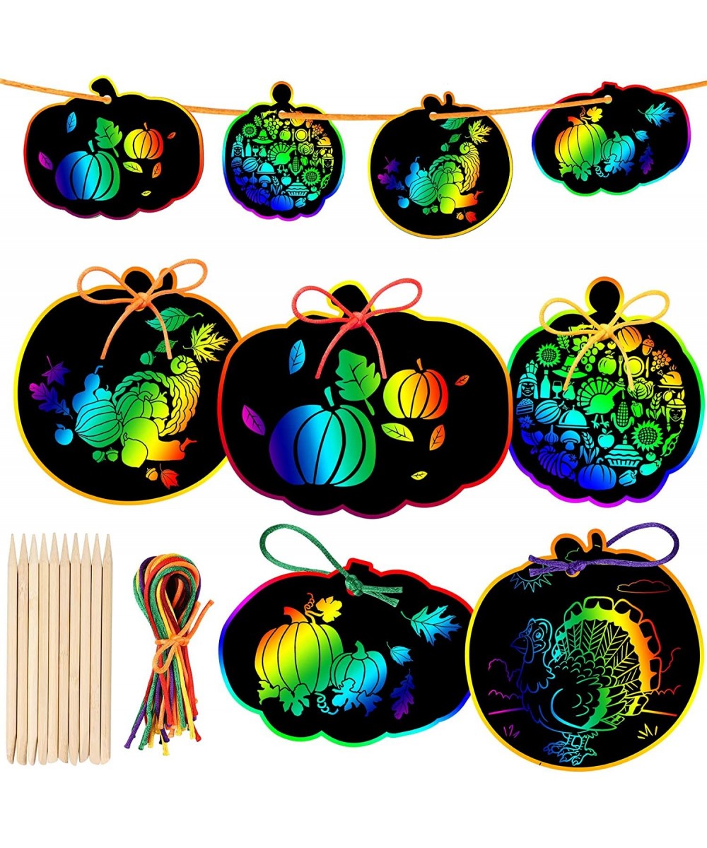 36PCS Thanksgiving Day Scratch Paper Crafts Kit Pumpkins Magic Rainbow Scratch Art for Kids DIY Party Ornaments Thanksgiving ...