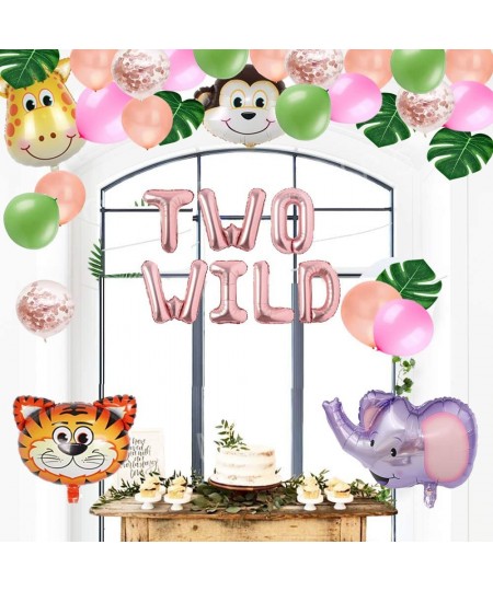 Two Wild Birthday Party Decorations Jungle Themed Secend Girl Birthday Party Supplies Set Cute Animals Head Balloons and Two ...