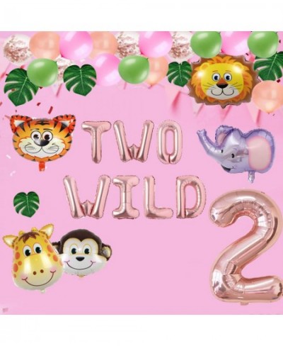 Two Wild Birthday Party Decorations Jungle Themed Secend Girl Birthday Party Supplies Set Cute Animals Head Balloons and Two ...