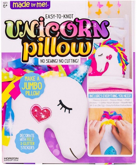 Make Pillow by Horizon Group USA Unicorn Shaped DIY Decorative Pillow. Fiberfill Glitter Stickers & Rainbow Fleece Strips Inc...