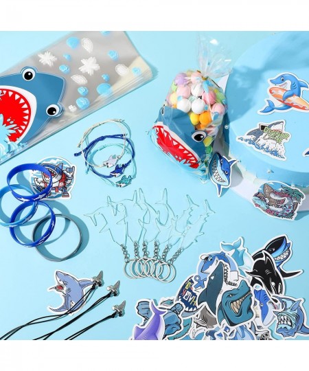 148 Pcs Shark Party Favor Supplies Set Shark Tooth Necklace Shark Gift Bag Shark Party Kid's Rubber Wristband Sea Themed Shar...