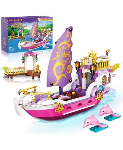 Girls Ship Building Sets - Creative Friends Boat Toys with 2 Dolphins & Harbor Building Block Kit for Kids Great Christmas Bi...