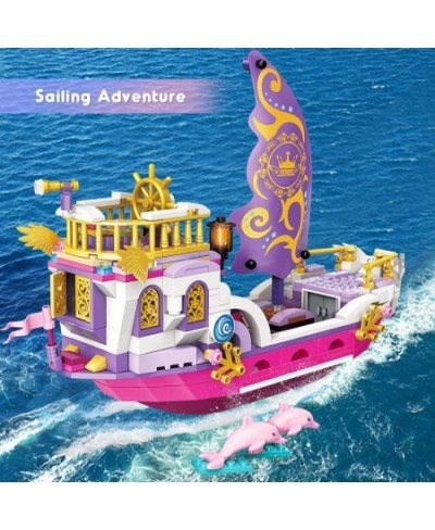 Girls Ship Building Sets - Creative Friends Boat Toys with 2 Dolphins & Harbor Building Block Kit for Kids Great Christmas Bi...