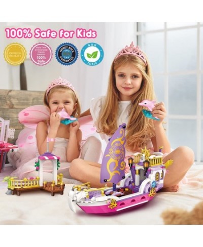 Girls Ship Building Sets - Creative Friends Boat Toys with 2 Dolphins & Harbor Building Block Kit for Kids Great Christmas Bi...