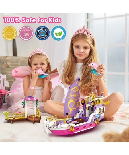 Girls Ship Building Sets - Creative Friends Boat Toys with 2 Dolphins & Harbor Building Block Kit for Kids Great Christmas Bi...