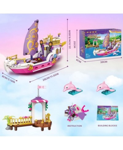 Girls Ship Building Sets - Creative Friends Boat Toys with 2 Dolphins & Harbor Building Block Kit for Kids Great Christmas Bi...